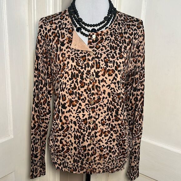 Fall Closet Staple! Leopard Pattern Cardigan - EUC! Time and Tru Women's Large - Picture 1 of 6